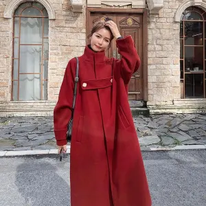 Vintage Red Wool Blend Princess Coat With Stand Collar