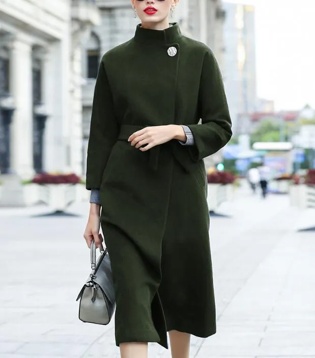 Waist Belt Wool Coat, Handmade Long Warm Women Wool Coat Jacket/3322