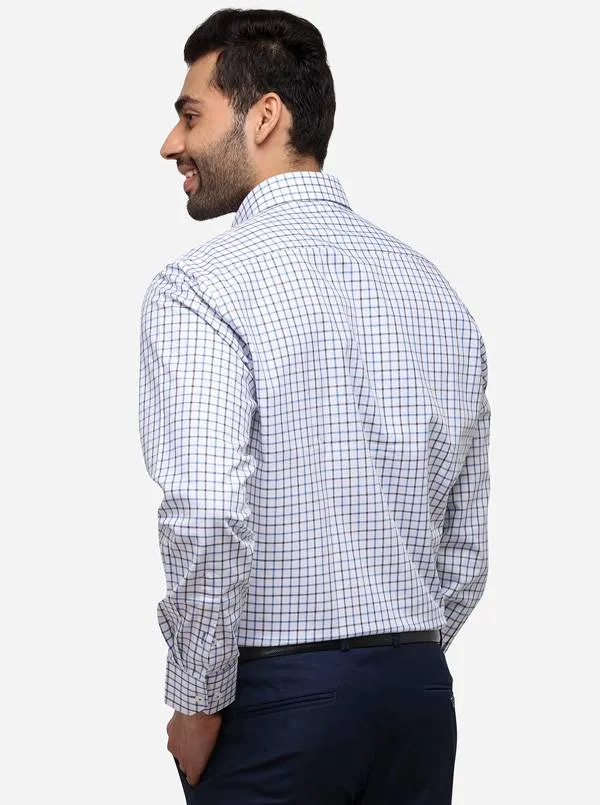 White & Blue Checked Regular Fit Formal Shirt | JadeBlue