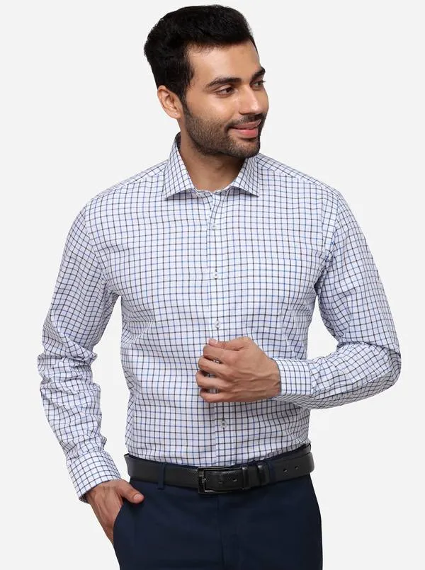 White & Blue Checked Regular Fit Formal Shirt | JadeBlue