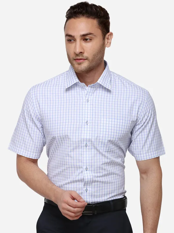 White & Sky Blue Checked Regular Fit Formal Shirt | Greenfibre