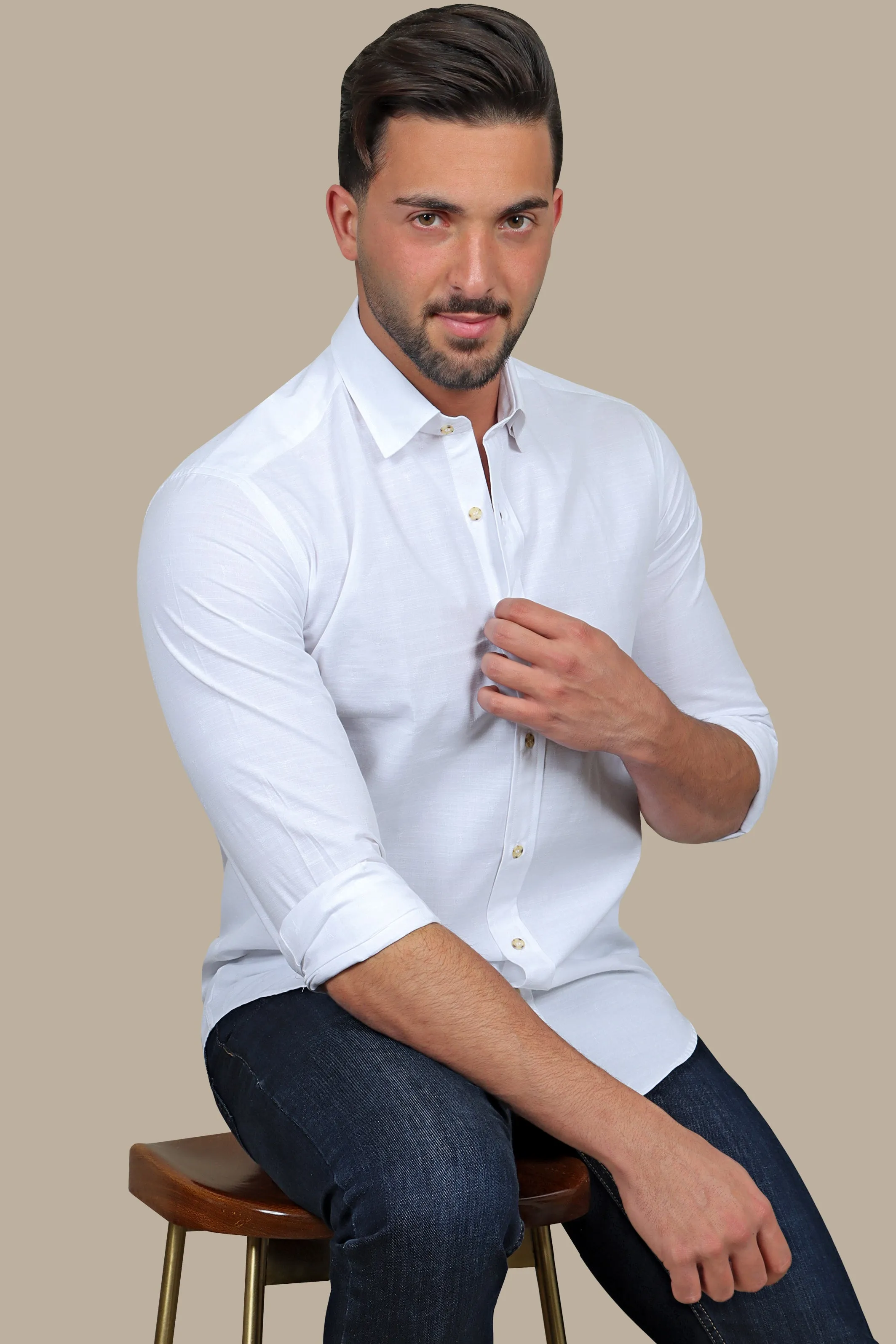 White Linen Eiffel Regular Shirt: Crisp & Classic