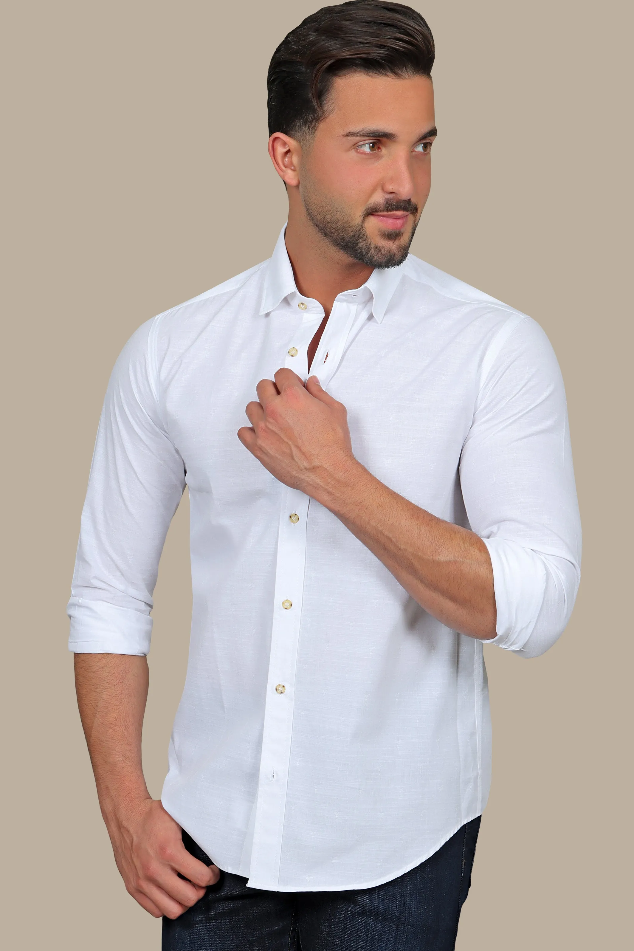 White Linen Eiffel Regular Shirt: Crisp & Classic