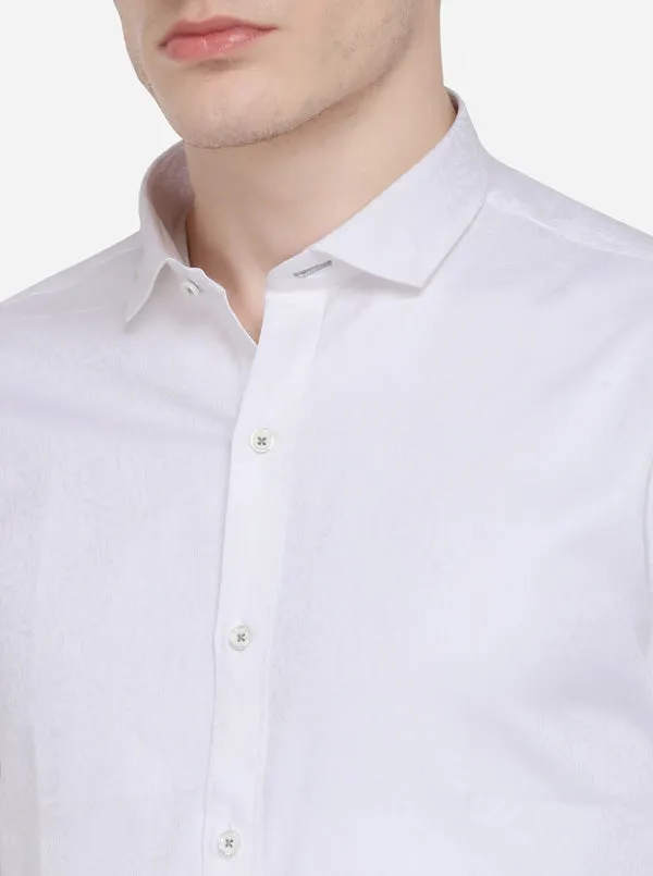 White Printed Slim Fit Party Wear Shirt | Wyre