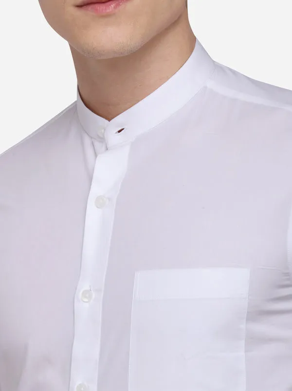 White Solid Slim Fit Formal Shirt | Metal