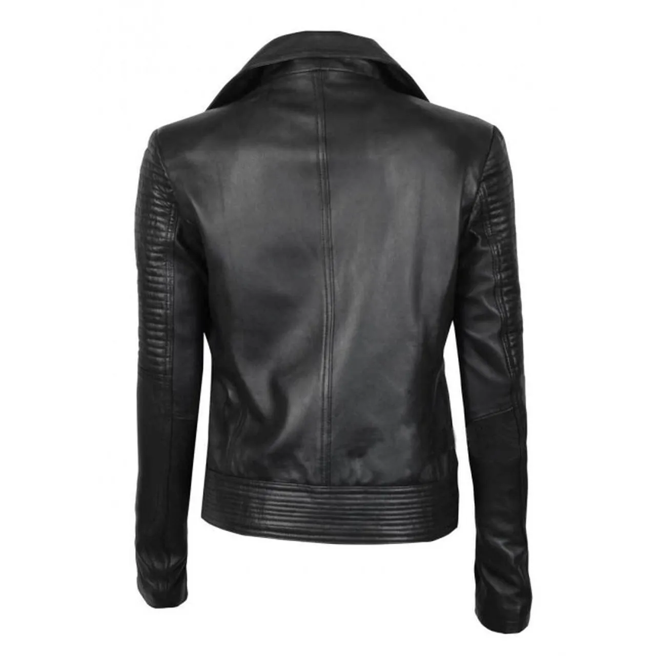 Women Black Asymmetrical Biker Quilted Leather Jacket