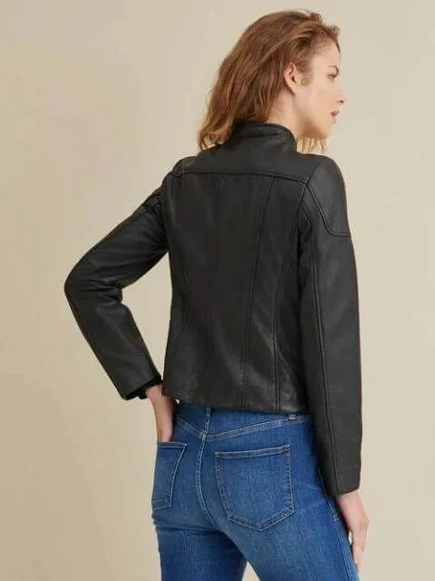 Women's Black Leather Biker Jacket