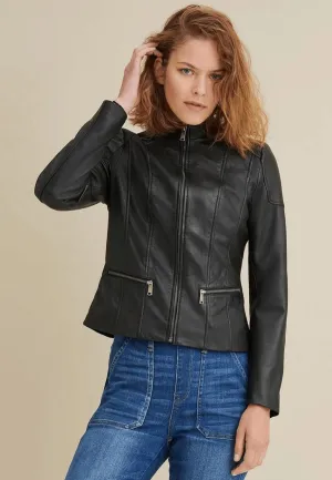 Women's Black Leather Biker Jacket