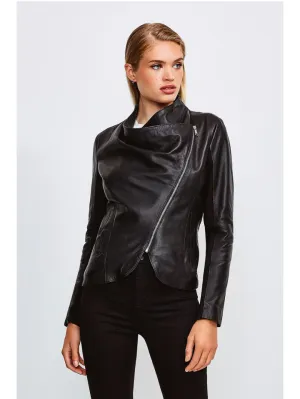 Women’s Black Leather Jacket Cotton Back