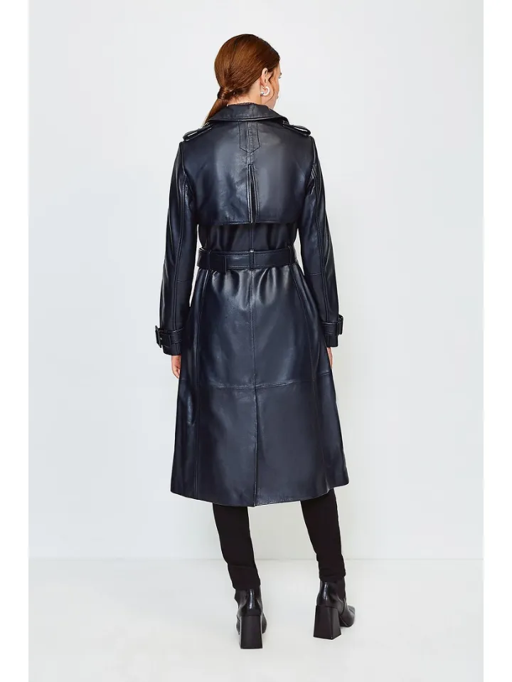 Women’s Black Sheepskin Leather Trench Coat With Belt