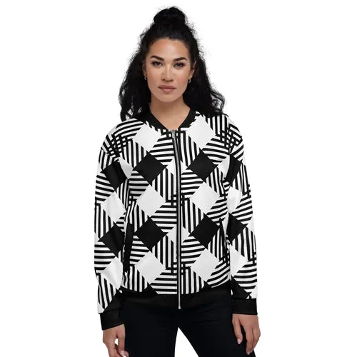 Womens Bomber Jacket, Black and White Plaid Print