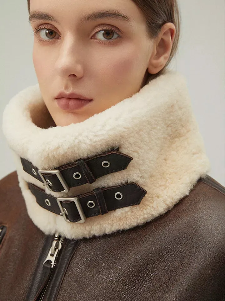 Women’s Dark Brown Leather Shearling Coat Jacket