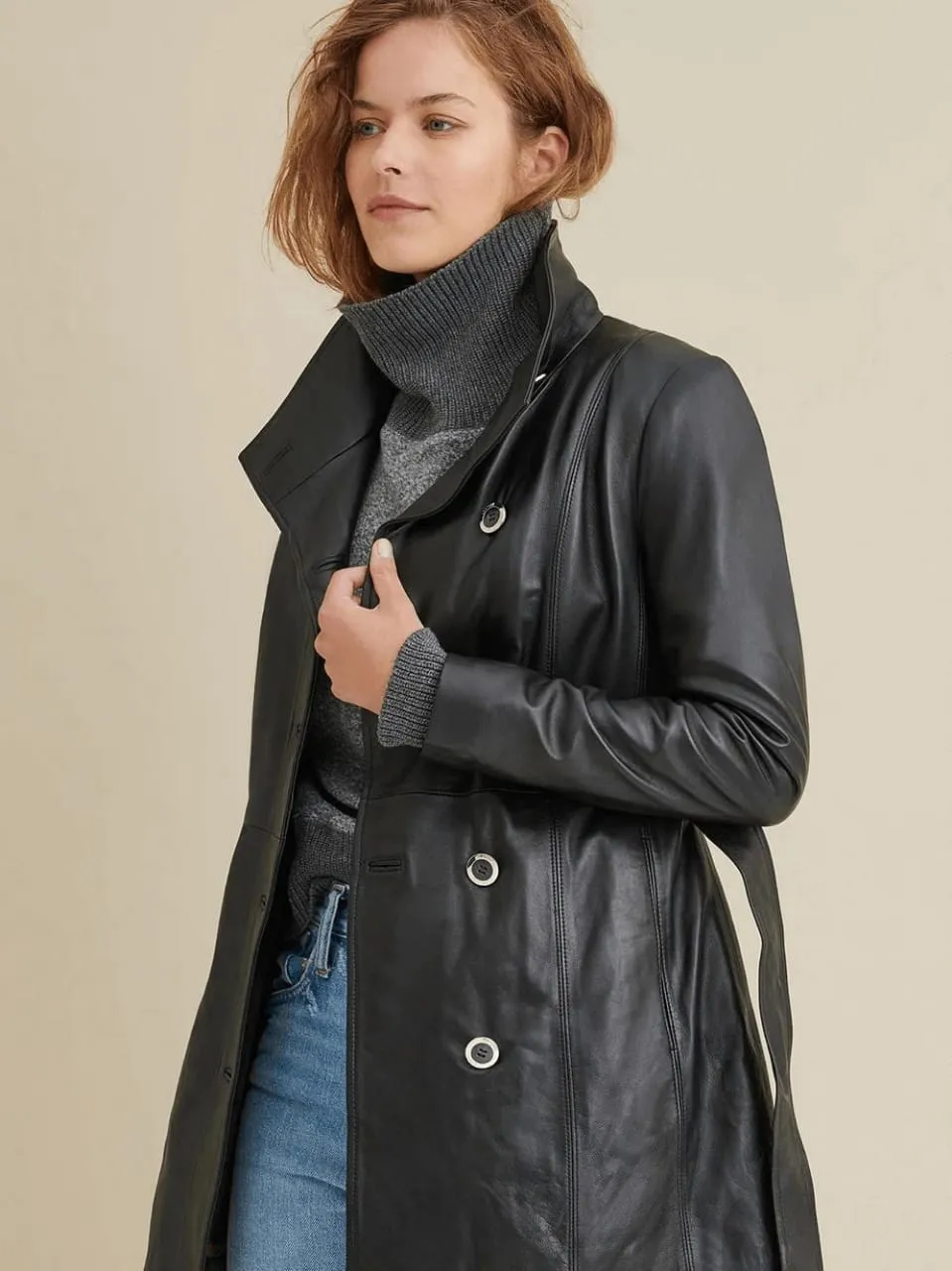 Women’s Long Black Leather Coat