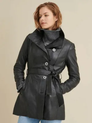 Women’s Long Black Leather Coat