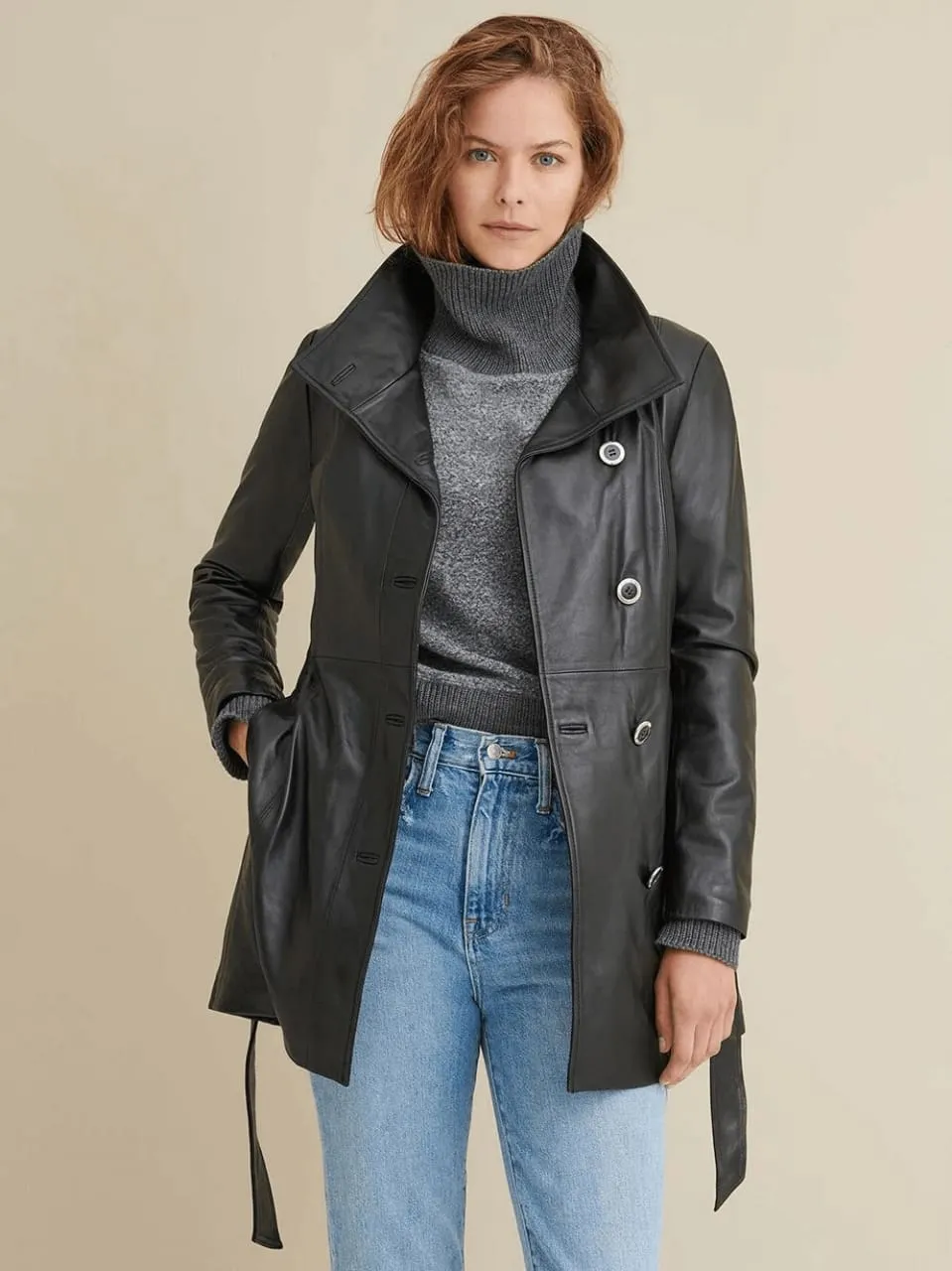 Women’s Long Black Leather Coat