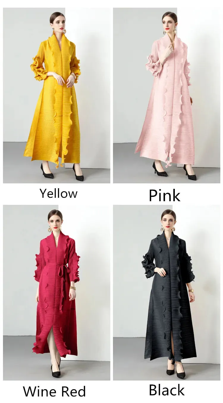 Women's Loose Fit Pleated Long Coat – Elegant Outerwear