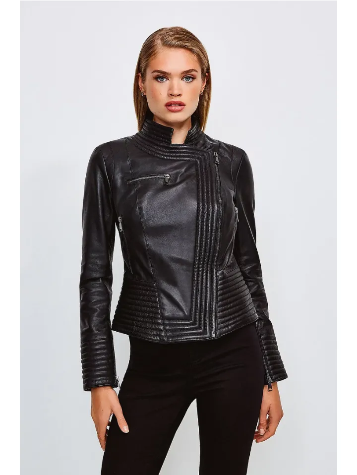 Women’s Sheepskin Black Leather Biker Jacket