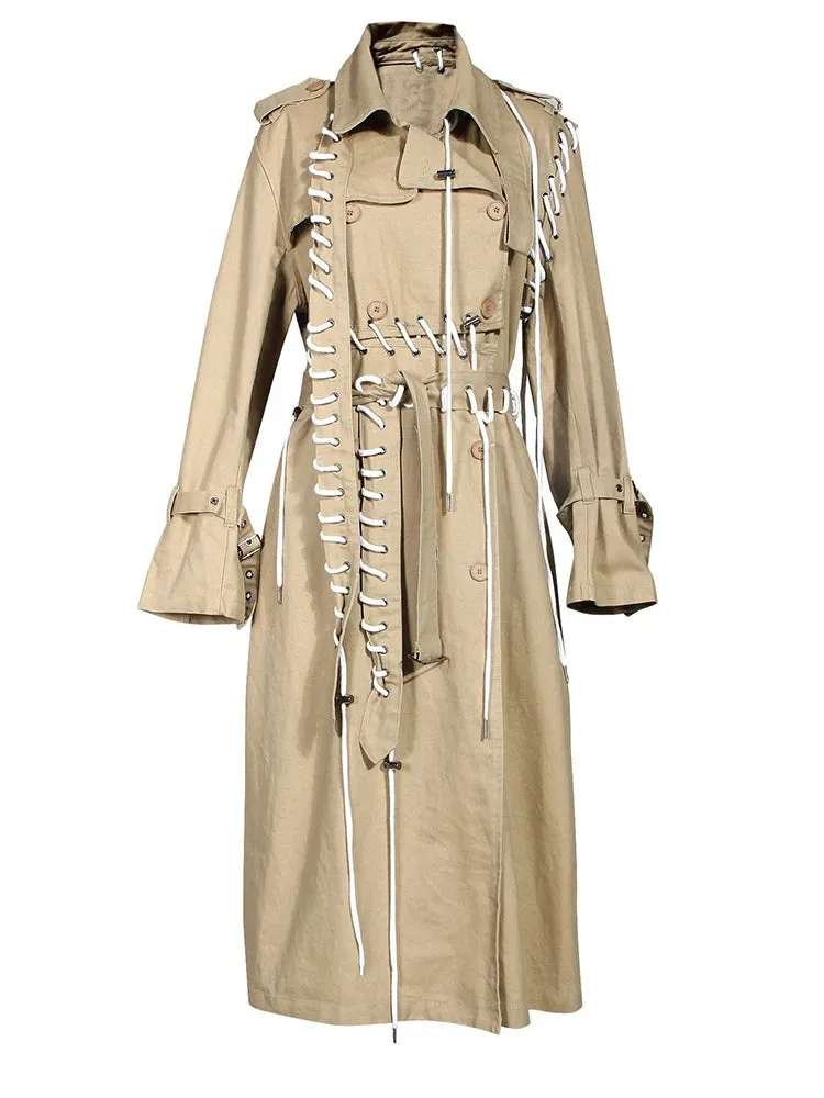 Women's Statement Embroidered Belted Trench Coat