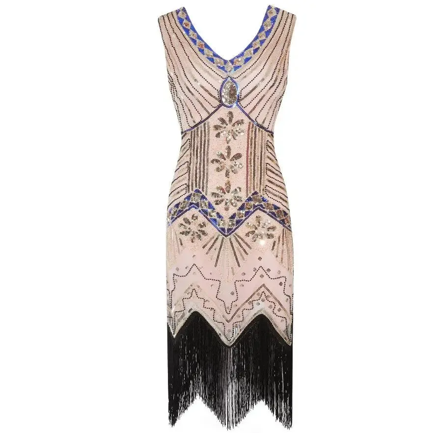 Women's Vintage Flapper V-Neck Sleeveless Sequin Beaded Dress