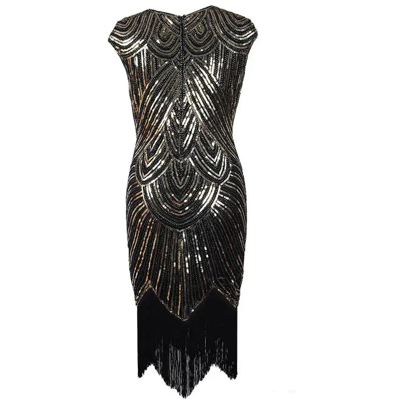 Women's Vintage Style Flapper Dress O-Neck Cap Sleeve Sequin Fringe