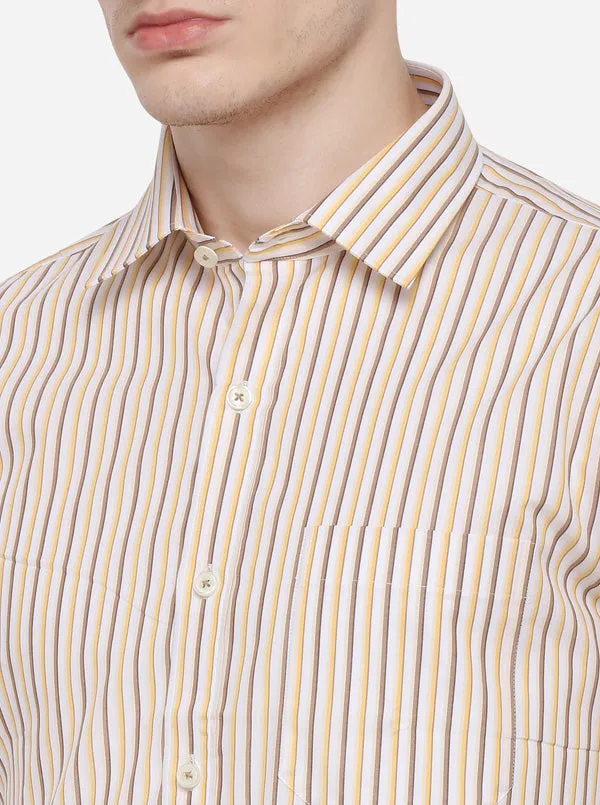 Yellow & Brown Striped Regular Fit Formal Shirt | JadeBlue