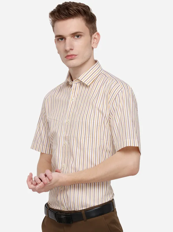 Yellow & Brown Striped Regular Fit Formal Shirt | JadeBlue